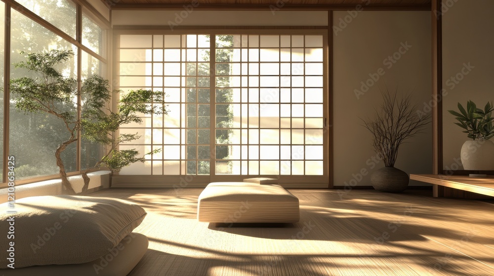 Japanese modern living room in earthy Morandi tones. Modern minimalist ...