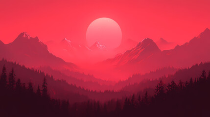 Poster - Red gradient background, smooth transition from dark to light crimson. Crimson Plains. Illustration