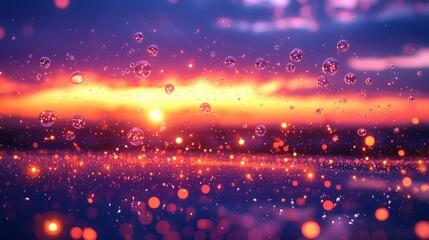 Canvas Print - Sunset bubbles floating over sparkling water