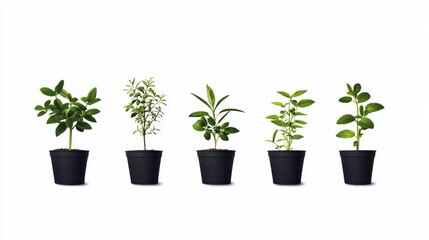 Wall Mural - Five potted herbs in growth stages.