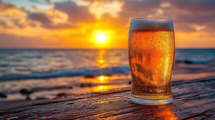 Wall Mural - Beach Sunset Beer Tropical Ocean Drink