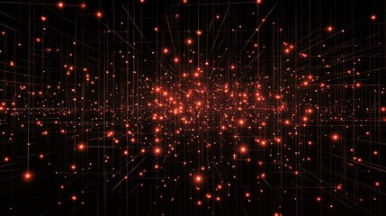 Wall Mural - abstract red glowing particles connected by lines in dark space.