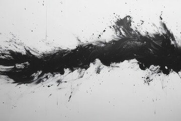 Wall Mural - dynamic monochromatic ink splash composition bold gestural strokes creating organic forms against pr