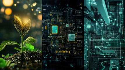 Wall Mural - nature, technology, and digital future merge.