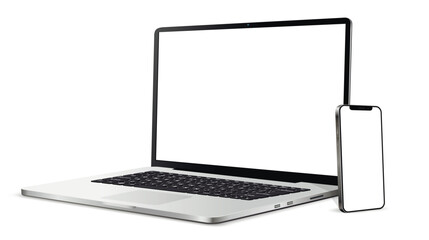 laptop computer and mobile phone realistic devices mockup