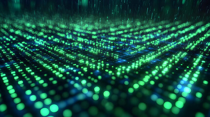 Abstract Glowing Particle Background Blue Green Technology Digital Data