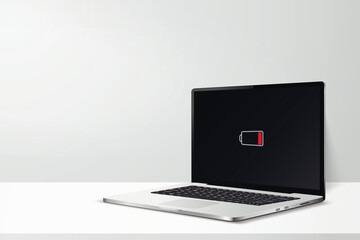 Laptop computer mockup low battery on screen