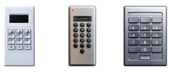 Three distinct calculators isolated on a transparent background for educational use