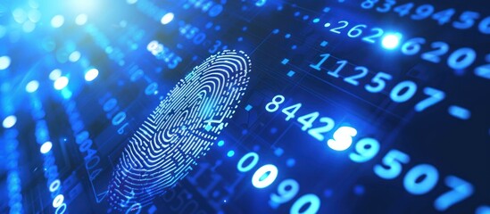 Digital Fingerprint on Blue Data Background.