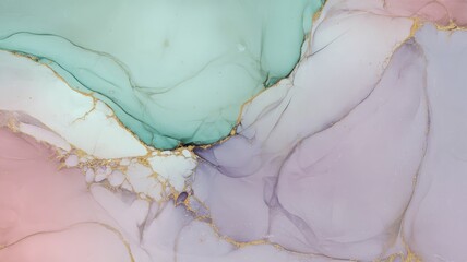  A stunning abstract design featuring soft pastel colors with fluid shapes, highlighted by delicate golden veins, perfect for modern decor.