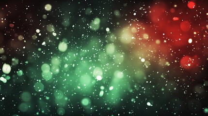 Canvas Print - Abstract Green Red Bokeh Background With Falling Snow