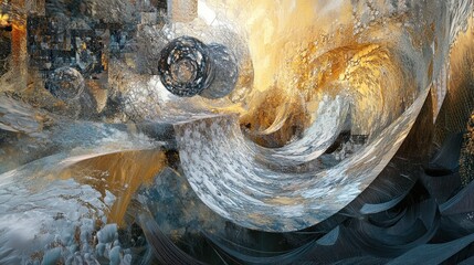 Wall Mural - abstract swirling gold and blue fractal art.