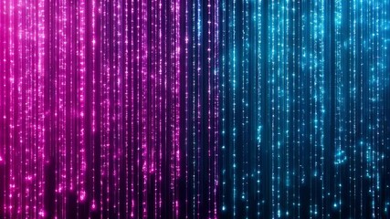 Wall Mural - glowing pink and blue light trails cascading in futuristic digital background