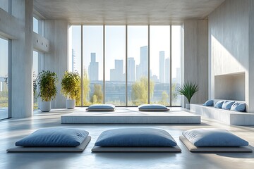 Wall Mural - Modern minimalist zen room city view meditation space