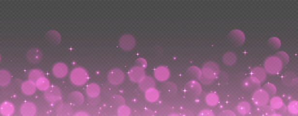 Wall Mural - pink bokeh with stars and sparkles, shiny overlay decoration isolated on grey background. vector ill