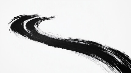 Wall Mural - A thin black ink brush stroke path on a white background