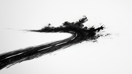 Wall Mural - A thin black ink brush stroke path on a white background