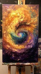 Wall Mural - golden spiral galaxy impasto oil painting on canvas