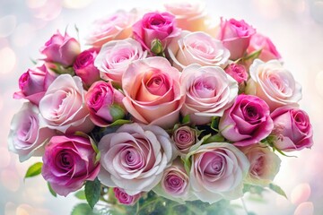 Wall Mural - Double exposure photography captures a stunning bouquet of pink roses, a romantic and beautiful floral image.