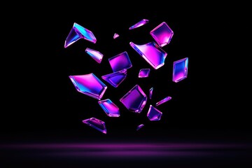 Wall Mural - abstract image of purple and blue iridescent glass shards exploding against a black background.
