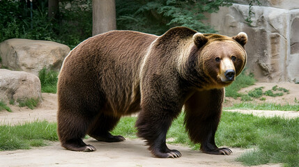 majestic grizzly bear observed in nature wildlife sanctuary close-up view
