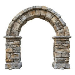 Ancient stone archway with weathered stones on transparent background, PNG