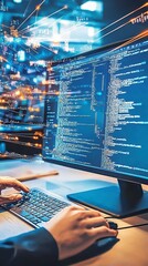 Coding and development activities office workspace digital content creation modern environment close-up view technology insights