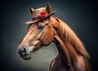 © kansak01 - Horse Wearing Hat, Gray Background, Equestrian Photography, Conceptual Art