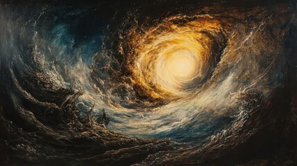 Wall Mural - epic cosmic scene depicting divine creation, swirling nebulae and celestial light emerging from dark