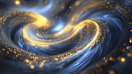 Canvas Print - ethereal cosmic abstract with swirling navy and gold particles, dimensional depth, luxurious metallic textures, dreamy bokeh lights, celestial atmosphere