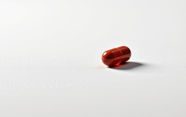 Wall Mural - A single  capsule pill resting on a clean white surface, casting a subtle shadow.