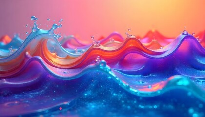 Poster - Abstract Background with Iridescent Rainbow Waves of Liquid. Colorful and Vibrant Design, Fluid Art Concept