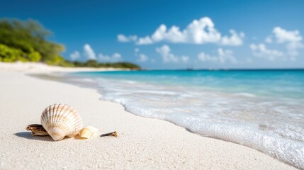 Wall Mural - Serene beach scene with seashell on sandy shore