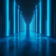 Poster - Illuminated Columns Line a Futuristic Hallway