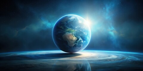 Wall Mural - a celestial orb earthlike planet suspended above a glowing nebula in the vast expanse of space