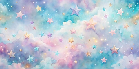 Wall Mural - pastel starry night sky with dreamy clouds and sparkling lights a whimsical background