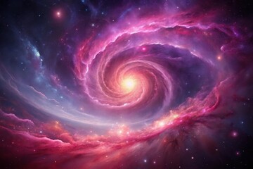 Wall Mural - a cosmic dance of pink and purple nebulae swirling in a galactic vortex, illuminating the vastness o
