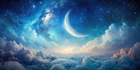Wall Mural - celestial dreamscape a serene night above a sea of clouds with a crescent moon and distant stars