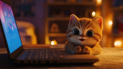 On the backdrop is a cute laptop that looks like a cat