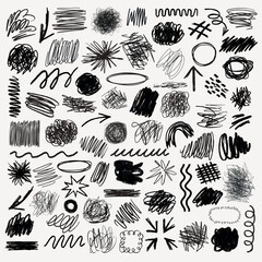 Wall Mural - a collection of black ink scribble art illustration. set of black ink scribble in various design ill