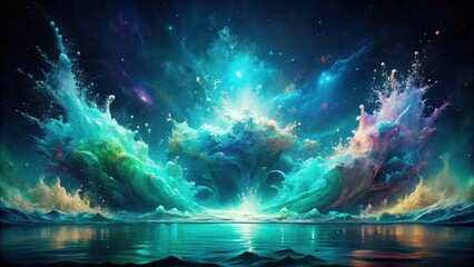 Wall Mural - celestial ocean a vibrant symphony of cosmic waves and ethereal luminescence