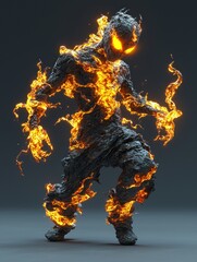 Wall Mural - fiery humanoid figure in digital render: an ominous and captivating abstract