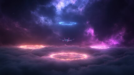 Wall Mural - a mesmerizing cosmic scene featuring swirling clouds and vibrant rings of light in hues of pink, blu