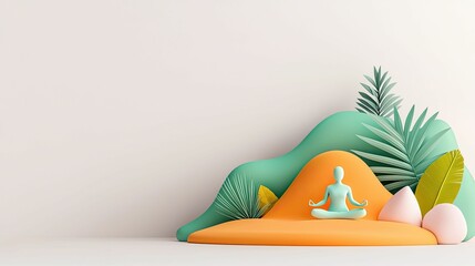 Canvas Print - a serene, minimalist scene featuring a meditating figure surrounded by colorful abstract shapes and 
