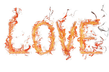 Leinwandbilder - LOVE word  fire isolated on white background 