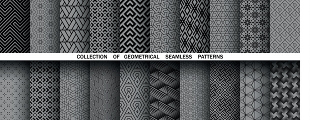 Leinwandbilder - Geometric set of seamless black and gray patterns. Simple vector graphics