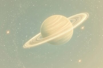 Wall Mural - A serene planet with prominent rings orbits in a starlit expanse