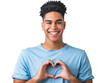 © Tanayut - Cheerful young man in a blue shirt making a heart gesture with hands