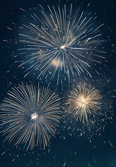vibrant fireworks exploding in the night sky, set against a blue background, framed by a white borde