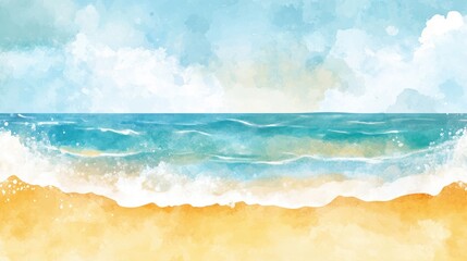  Nature's serenity watercolor art of waves and sandy beach coastal viewpoint